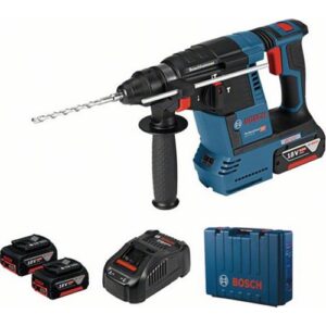 Ciocan rotopercutor GBH 18V-26 + GDE 18V-16 Bosch Professional brushless, cu 2 acumulatori Li-Ion, 6Ah, 2.6J + Sistem de aspirare